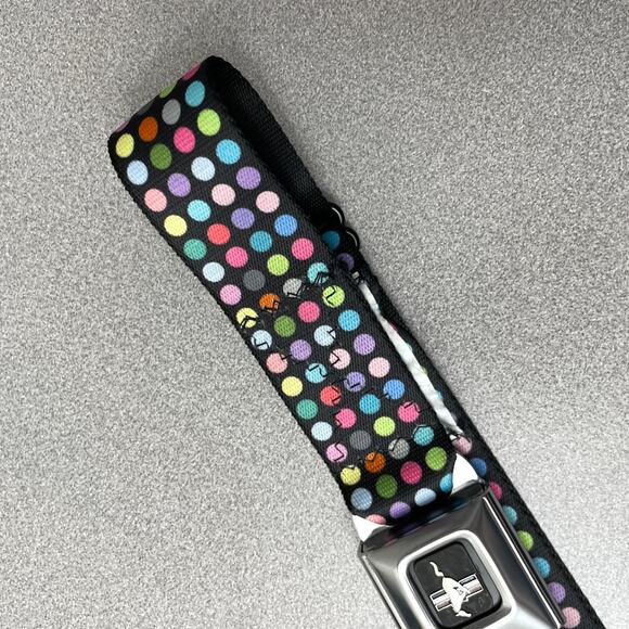 Buckle Down Ford Seatbelt Belt Metal Buckle Mustang Logo Polka Dot Mutli Nylon - Picture 2 of 9